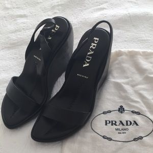 Prada Slingback Wedge Sandal - Black